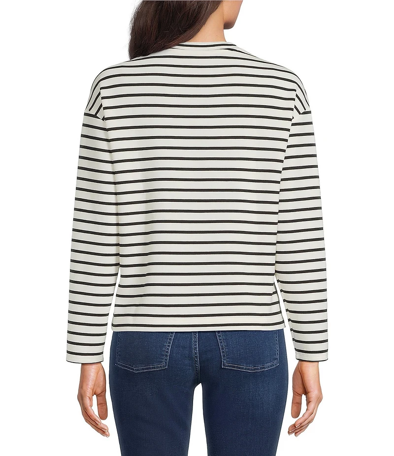 Spanx AirEssentials Knit Crew Neckline Long Sleeve Stripped Side Slit Top