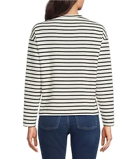 Spanx AirEssentials Knit Crew Neckline Long Sleeve Stripped Side Slit Top