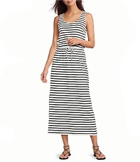 SPANX AirEssentials Striped Double Knit Scoop Neck Drawstring Maxi Tank Dress