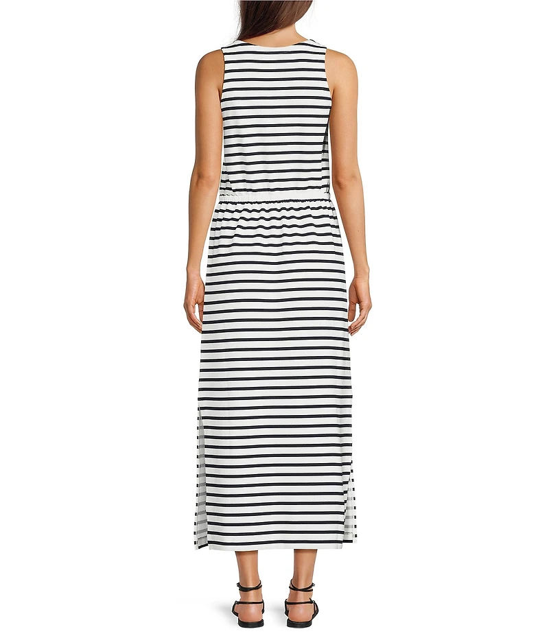 SPANX AirEssentials Striped Double Knit Scoop Neck Drawstring Maxi Tank Dress