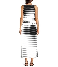 SPANX AirEssentials Striped Double Knit Scoop Neck Drawstring Maxi Tank Dress