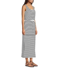 SPANX AirEssentials Striped Double Knit Scoop Neck Drawstring Maxi Tank Dress