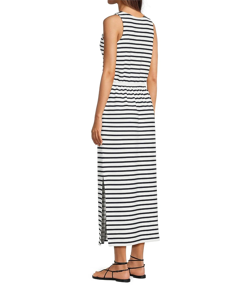 SPANX AirEssentials Striped Double Knit Scoop Neck Drawstring Maxi Tank Dress