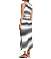 SPANX AirEssentials Striped Double Knit Scoop Neck Drawstring Maxi Tank Dress