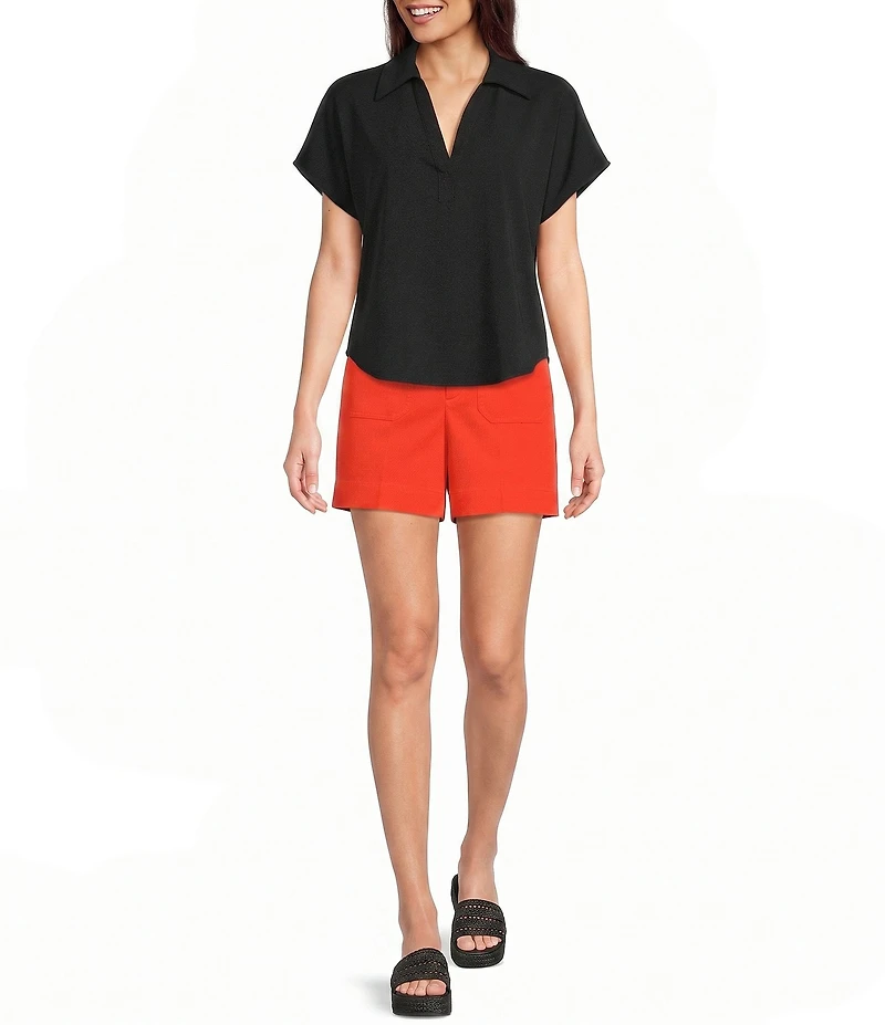 SPANX Collared Split V-Neck Drop Shoulder Short Sleeve Woven Blouse