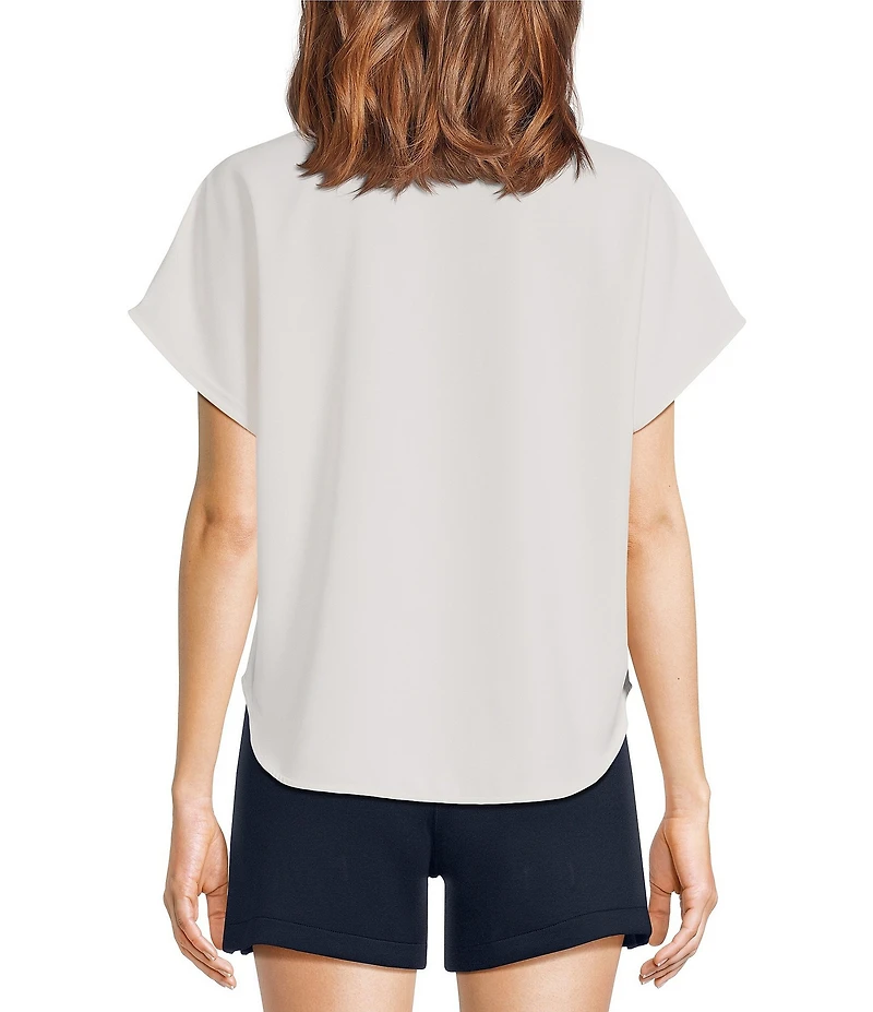 SPANX Collared Split V-Neck Drop Shoulder Short Sleeve Woven Blouse