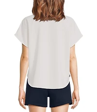 SPANX Collared Split V-Neck Drop Shoulder Short Sleeve Woven Blouse