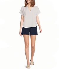 SPANX Collared Split V-Neck Drop Shoulder Short Sleeve Woven Blouse