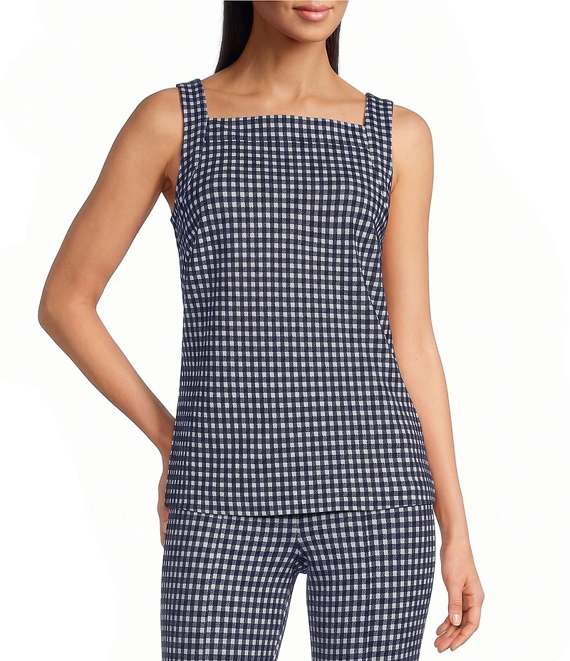 SPANX Coordinating Gingham Square Neck Sleeveless Ponte Jacquard Tank Top