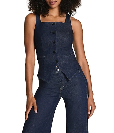 Spanx Denim Square Neckline Button Front Vest