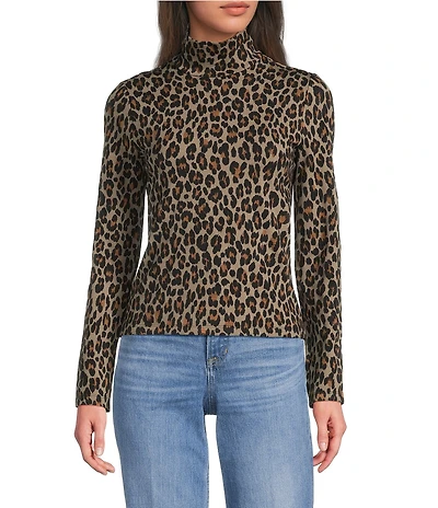 Spanx Knit Long Sleeve Leopard Turtleneck Top