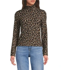 Spanx Knit Long Sleeve Leopard Turtleneck Top