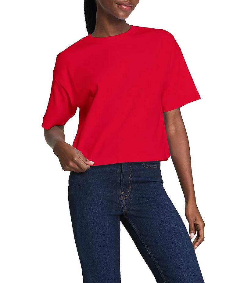 Spanx Knit Short Sleeve Crew Neckline Cotton Boxy T-Shirt