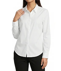 Spanx Poplin No-Gape Tailored Long Sleeve Point Collar Button Down Top