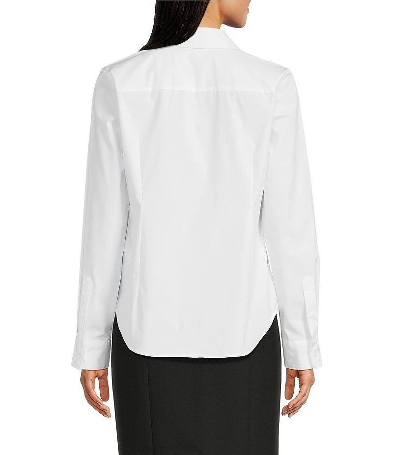 Spanx Poplin No-Gape Tailored Long Sleeve Point Collar Button Down Top