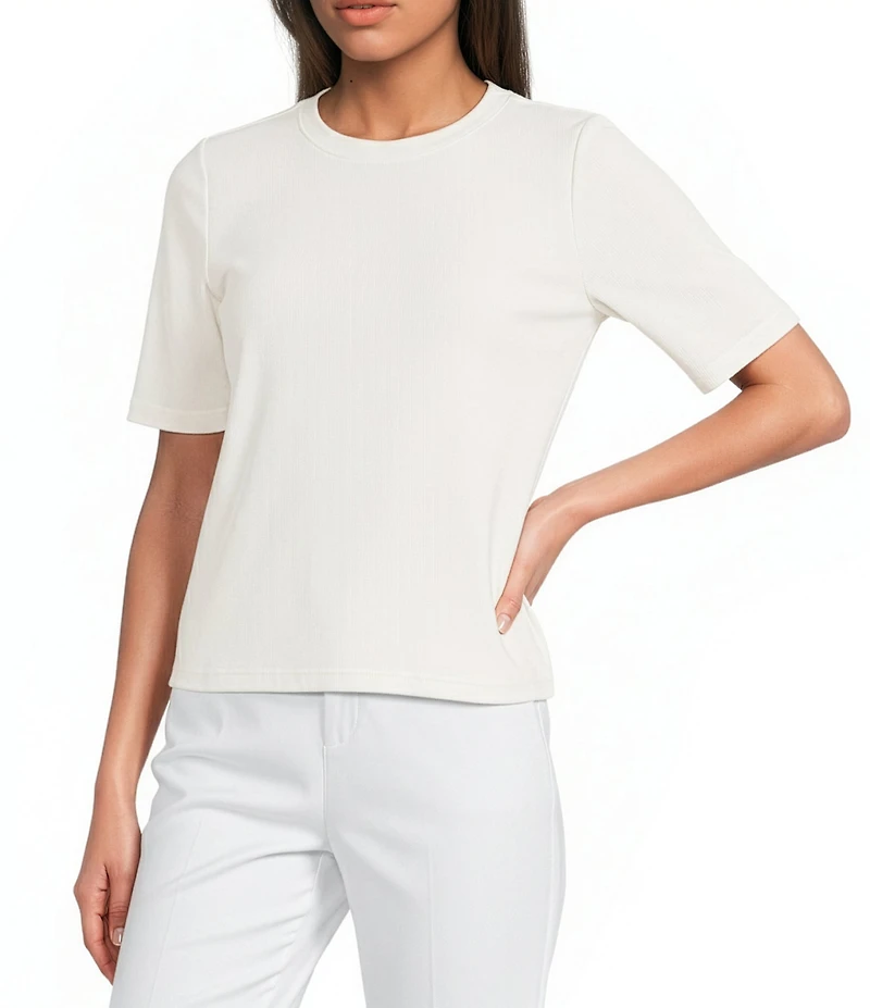 Spanx Ribbed Knit Crew Neck Short Sleeve Tee