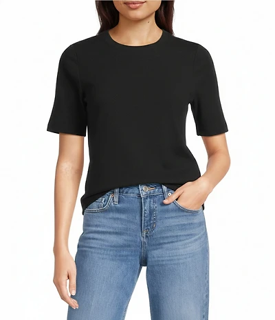 Spanx Ribbed Knit Crew Neck Short Sleeve Tee