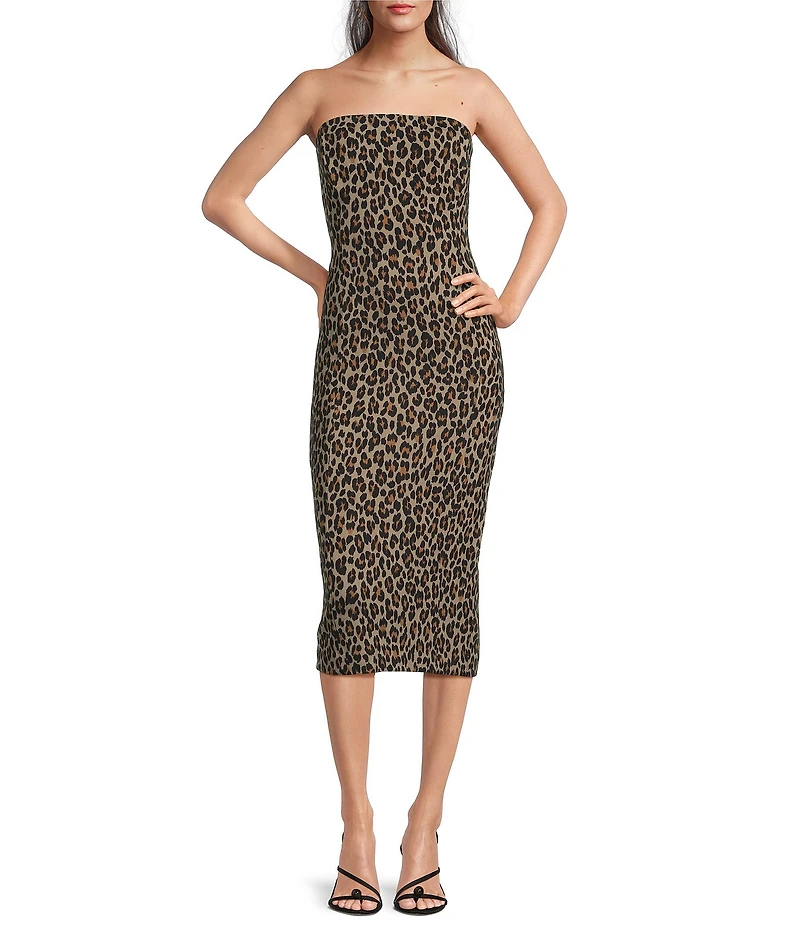 Spanx Strapless Leopard Ponte Midi Dress