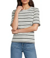Spanx Striped Ribbed Knit Crew Neck Tee