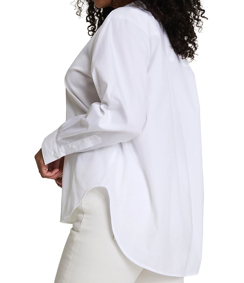 Spanx Woven Long Sleeve Poplin Button Front Top
