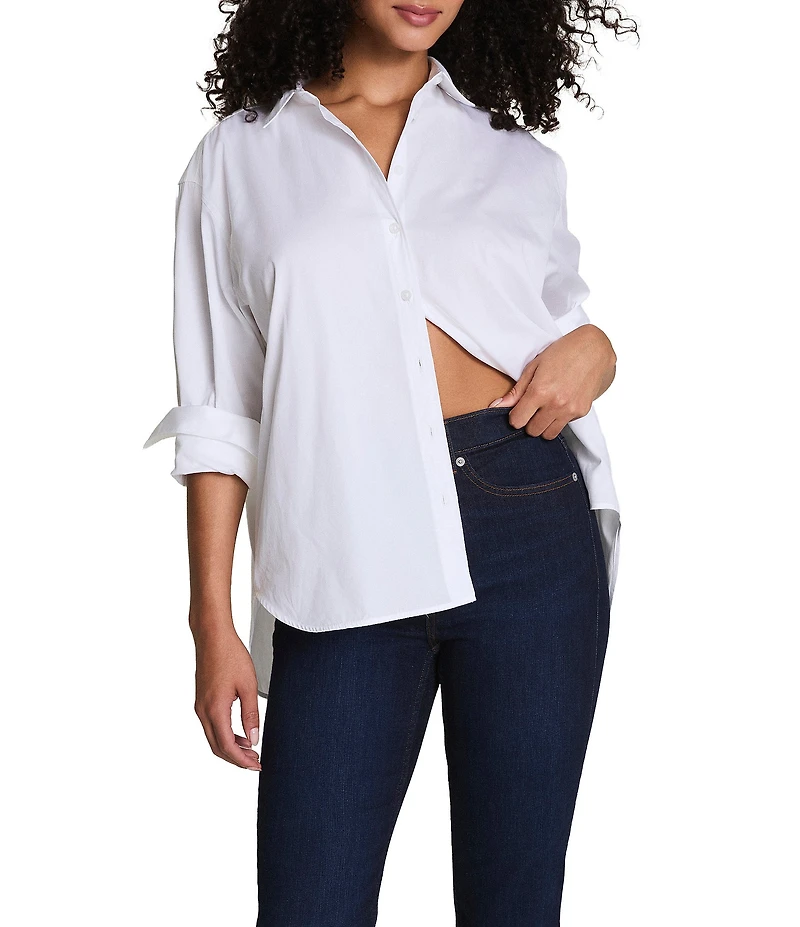Spanx Woven Long Sleeve Poplin Button Front Top