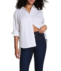 Spanx Woven Long Sleeve Poplin Button Front Top
