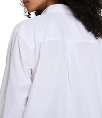 Spanx Woven Long Sleeve Poplin Button Front Top