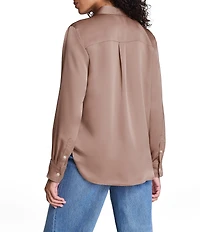 Spanx Woven Point Collar Long Sleeve Button Front Top