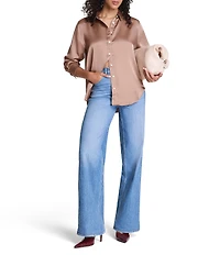 Spanx Woven Point Collar Long Sleeve Button Front Top