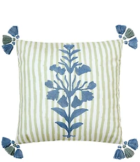 Spartina 449 Hamilton Tasseled Crewel Embroidered Stripe Square Pillow