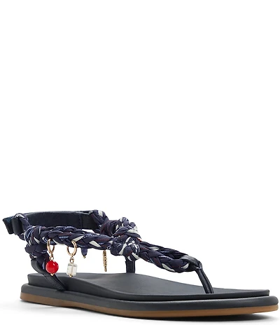 Sperry Isla Nautical Print Rope Charm Ornamented T-Bar Ankle Wrap Sandals