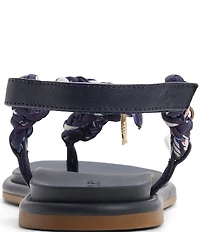Sperry Isla Nautical Print Rope Charm Ornamented T-Bar Ankle Wrap Sandals