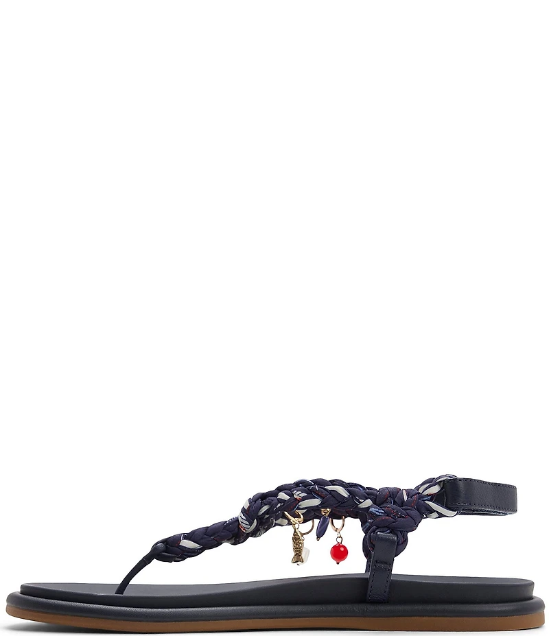 Sperry Isla Nautical Print Rope Charm Ornamented T-Bar Ankle Wrap Sandals