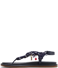 Sperry Isla Nautical Print Rope Charm Ornamented T-Bar Ankle Wrap Sandals