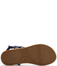 Sperry Isla Nautical Print Rope Charm Ornamented T-Bar Ankle Wrap Sandals