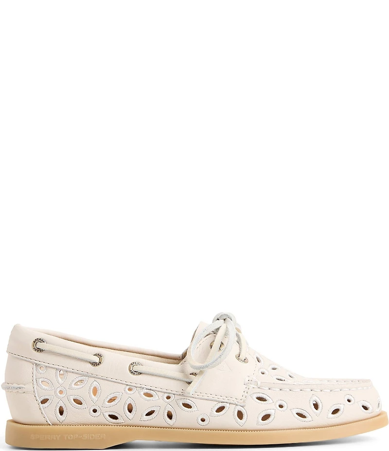 Sperry Women's Authentic Original Leather Embroidered Perforated Boat Shoes