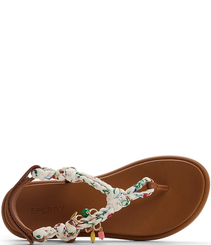Sperry Women's Isla Braided Floral Charm Ornamented T-Bar Flat Sandals