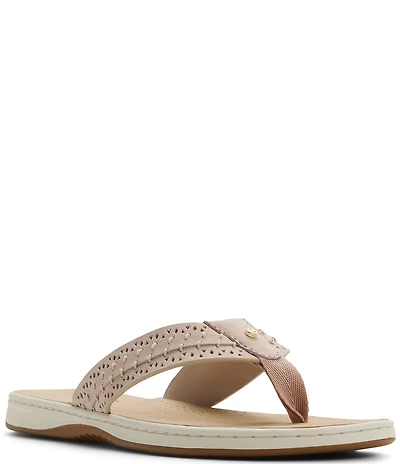 Sperry Women's Seafish 3 Perforated Leather Flip Flops