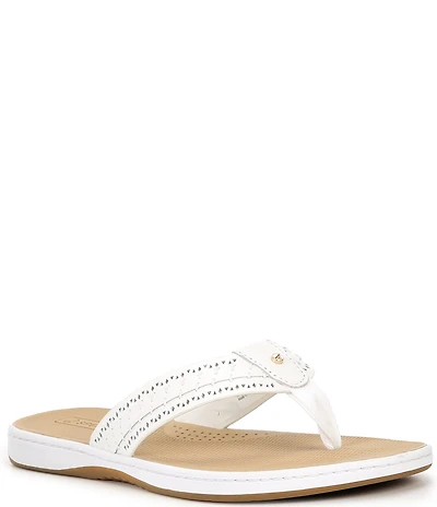 Sperry Women's Seafish 3 Perforated Leather Flip Flops