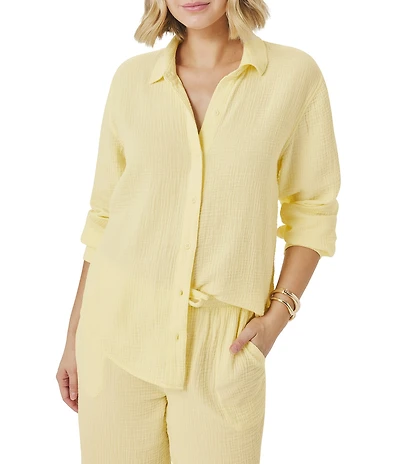 Splendid Adele Point Collar Long Sleeve Button Front Gauze Shirt