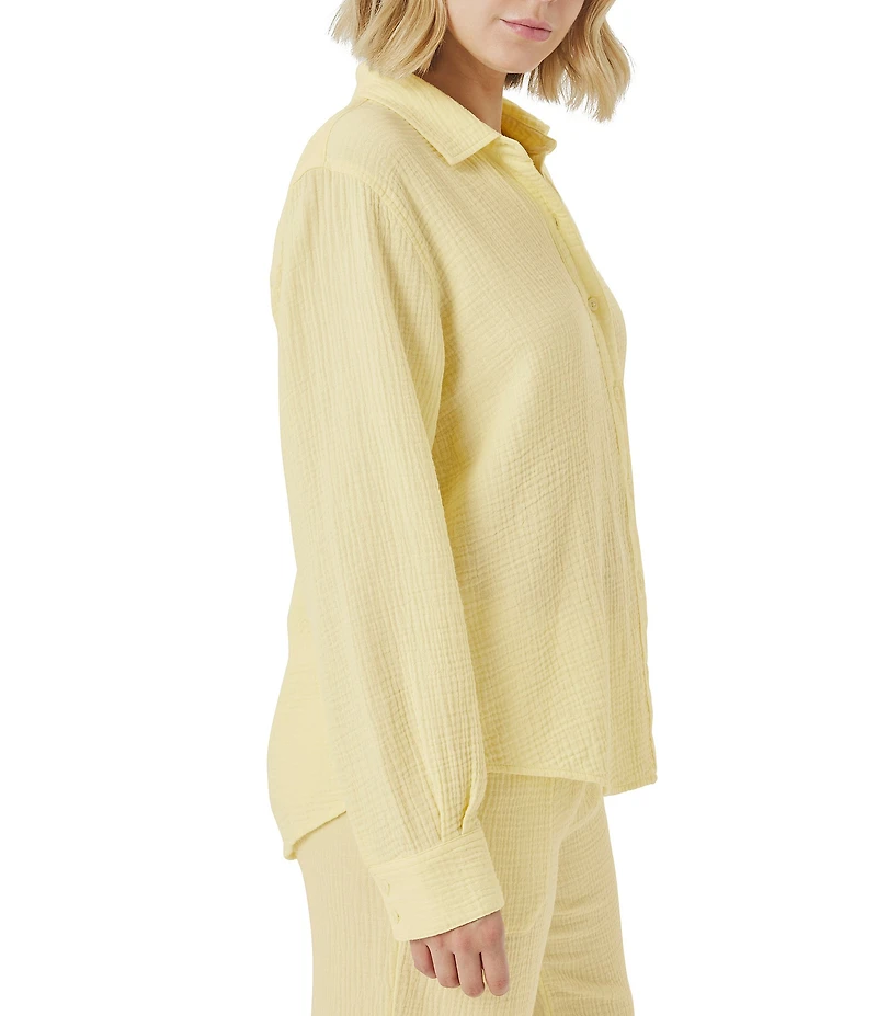 Splendid Adele Point Collar Long Sleeve Button Front Gauze Shirt