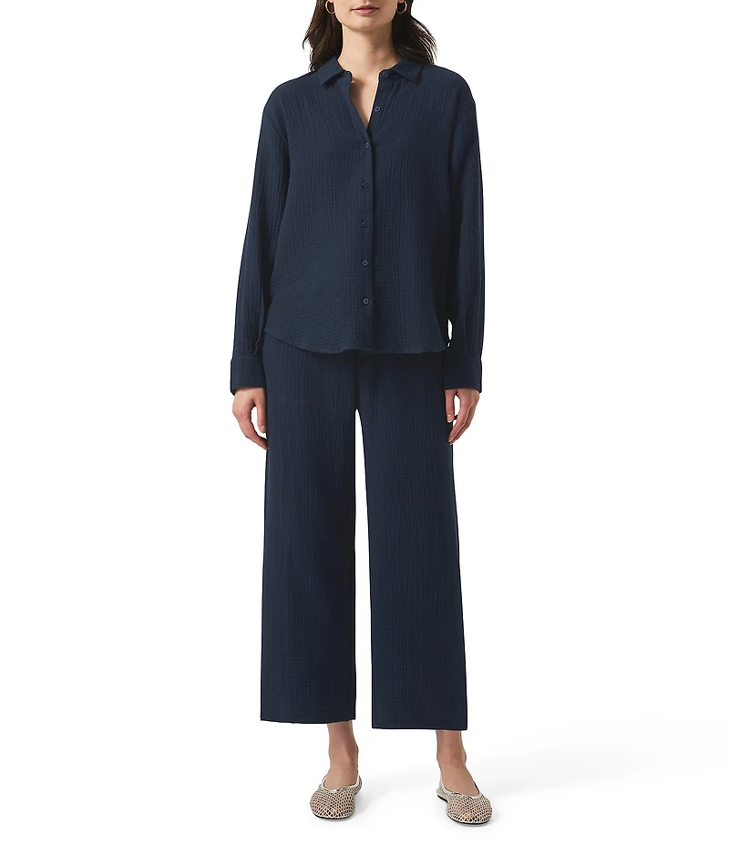 Splendid Adele Point Collar Long Sleeve Button Front Gauze Shirt