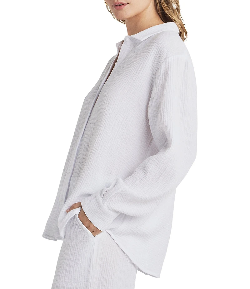 Splendid Adele Point Collar Long Sleeve Button Front Gauze Shirt