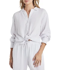 Splendid Adele Point Collar Long Sleeve Button Front Gauze Shirt