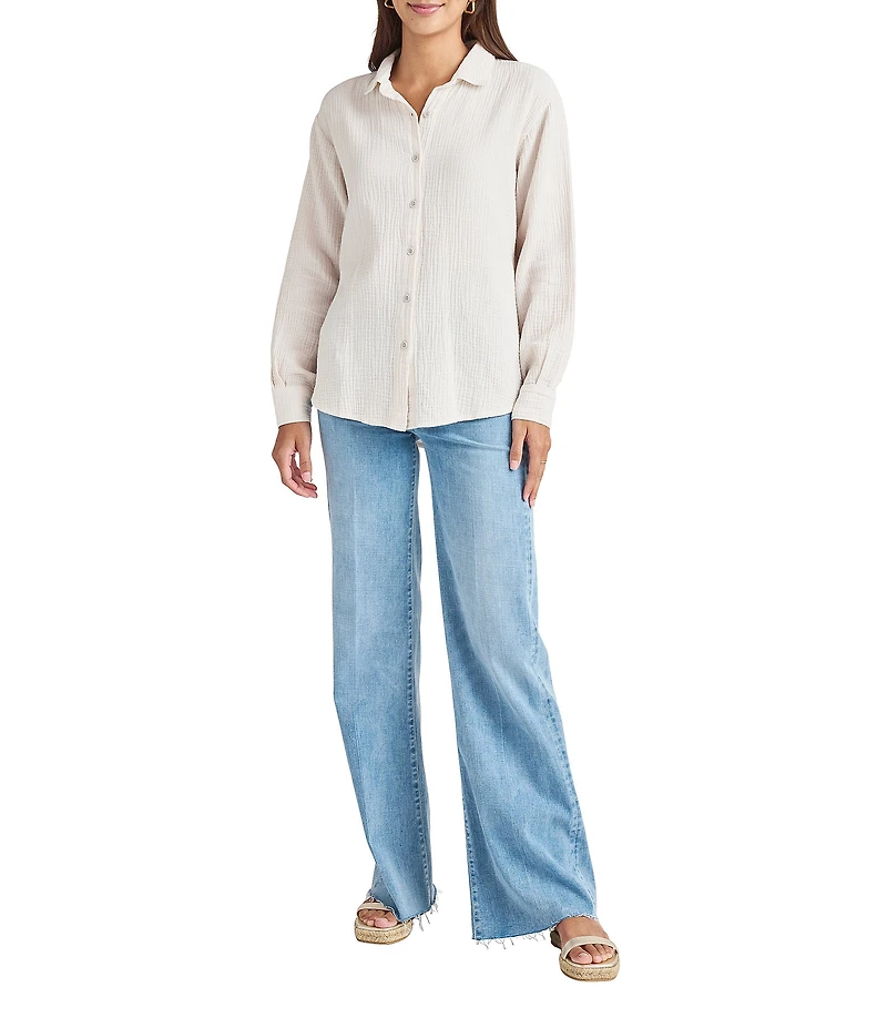 Splendid Adele Point Collar Long Sleeve Button Front Gauze Shirt