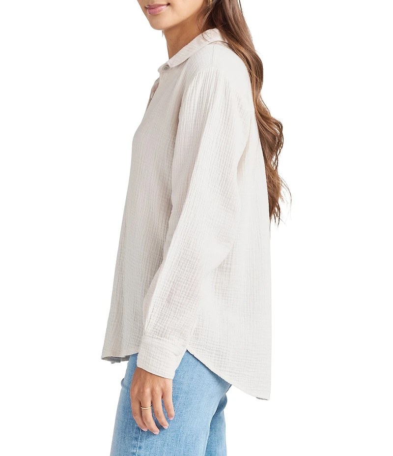 Splendid Adele Point Collar Long Sleeve Button Front Gauze Shirt