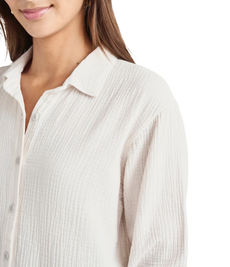 Splendid Adele Point Collar Long Sleeve Button Front Gauze Shirt