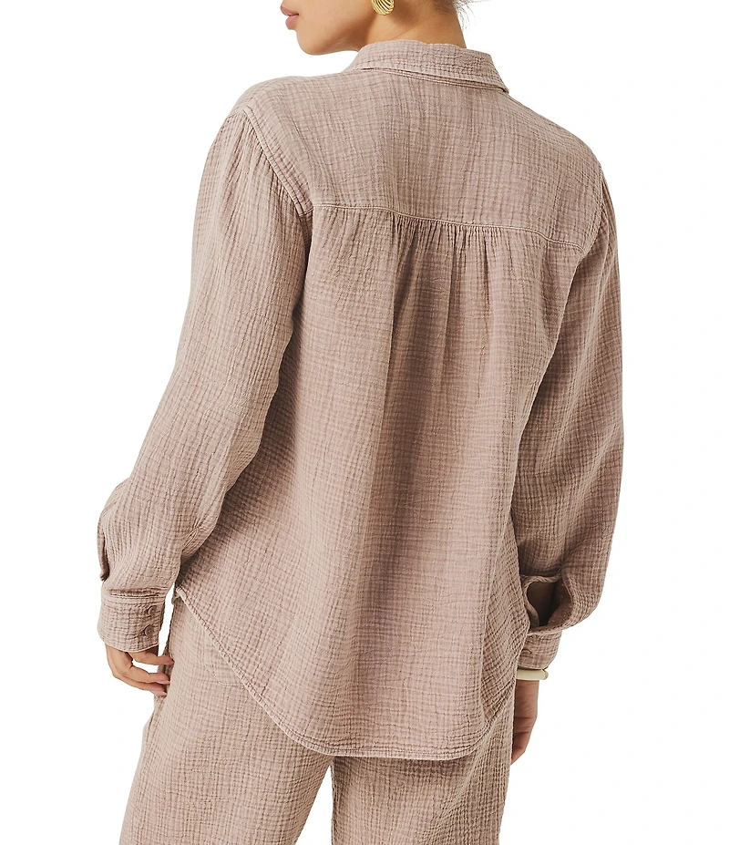 Splendid Adele Point Collar Long Sleeve Button Front Gauze Shirt