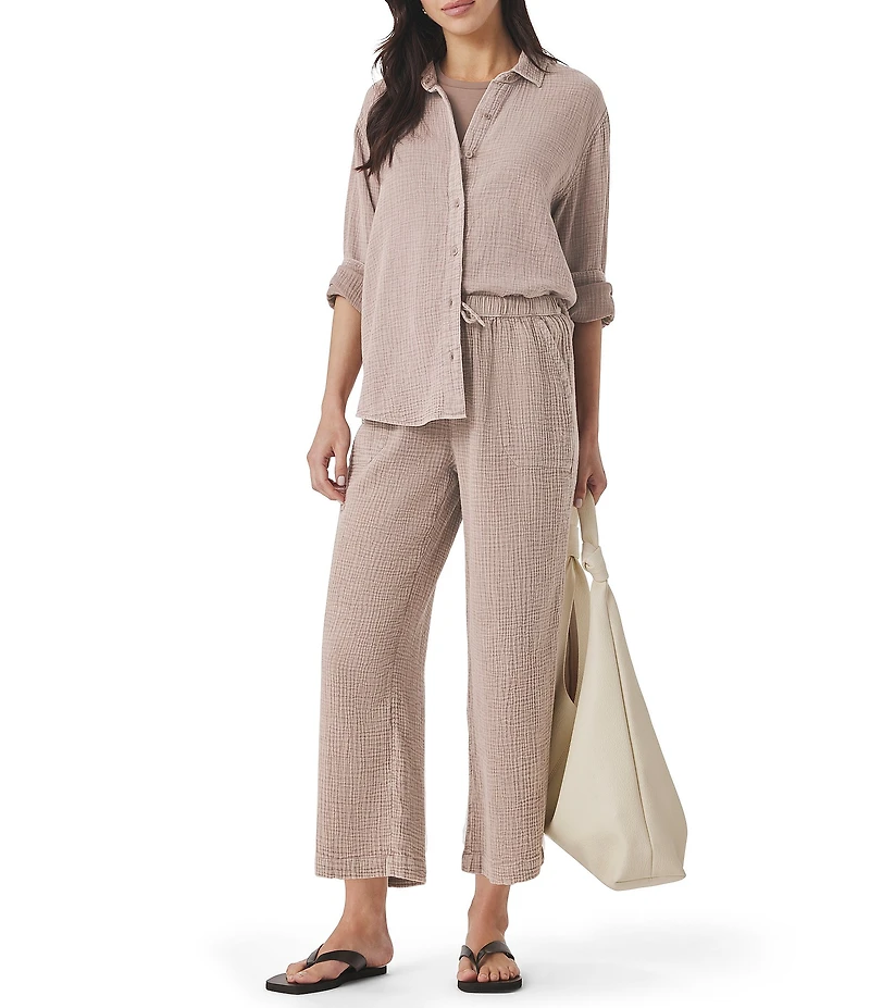 Splendid Adele Drawstring Gauze Cropped Relaxed Wide Leg Pants