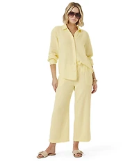 Splendid Adele Drawstring Gauze Cropped Relaxed Wide Leg Pants